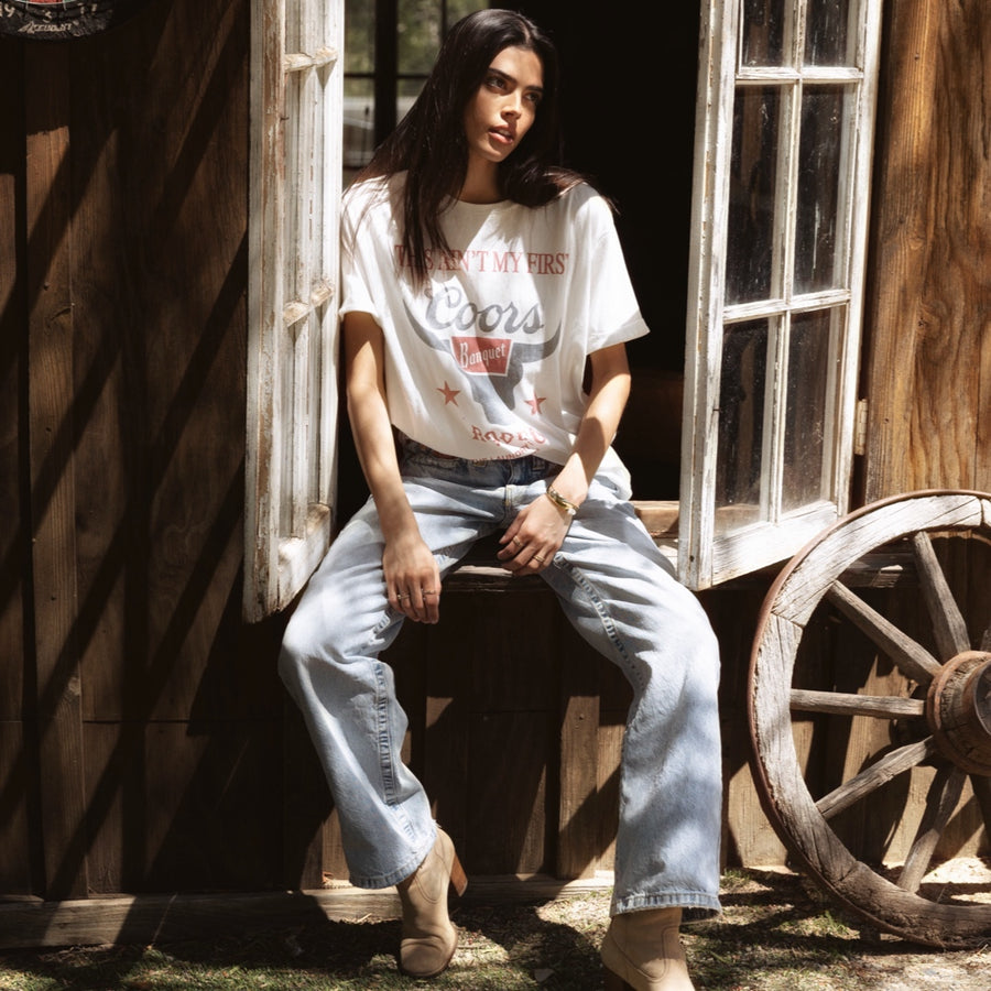 Ain'T My First Coors Rodeo - Oversized Tee - White - The Laundry Room