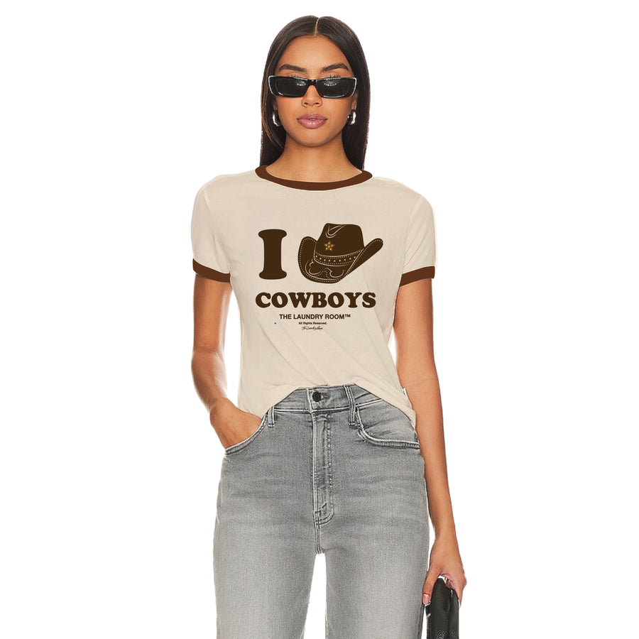 I Heart Cowboys - Perfect Ringer Tee - Bone & Brown - The Laundry Room