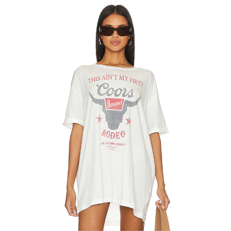 Ain'T My First Coors Rodeo - Oversized Tee - White - The Laundry Room