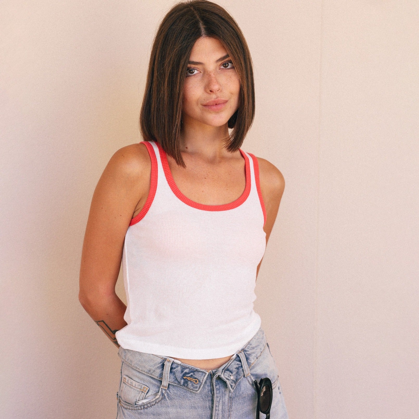 Essentials - Rib Tank - White & Red | The Laundry Room