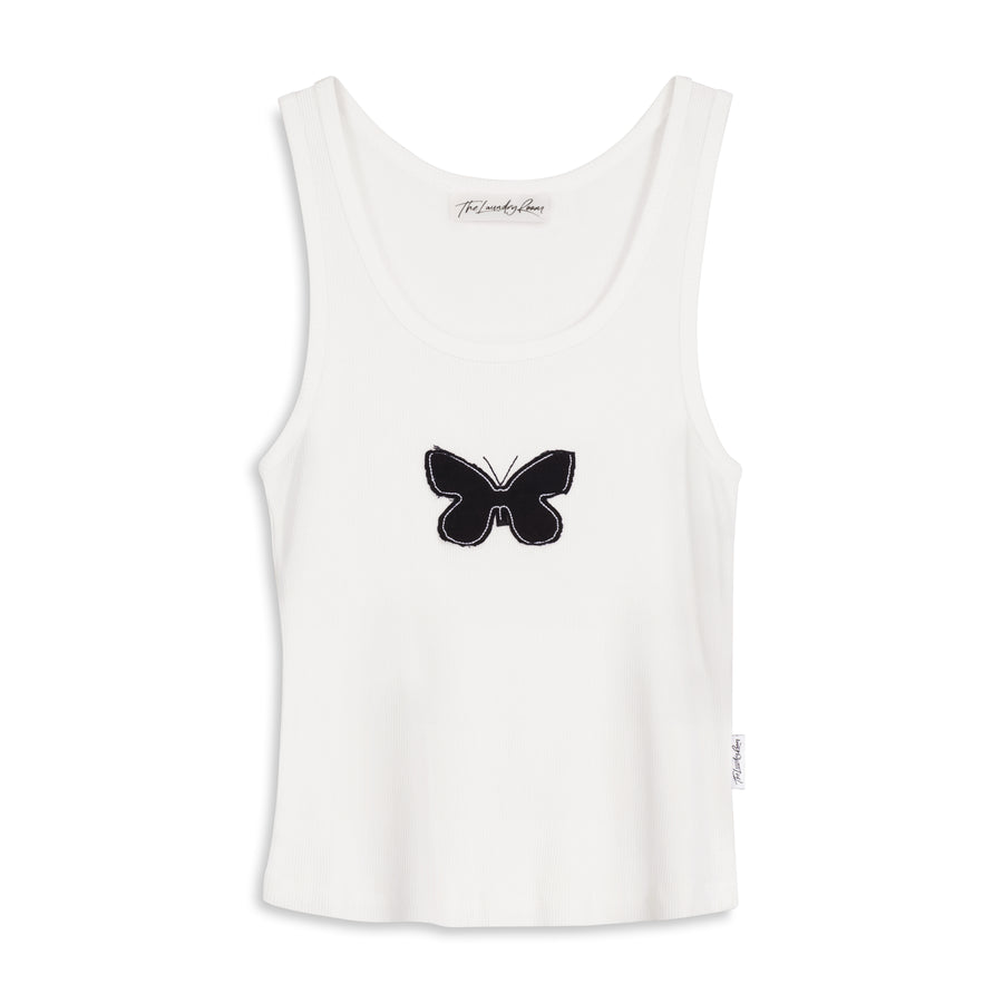 Butterfly Stitch - Rib Tank - White White / XS