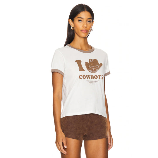 I Heart Cowboys - Perfect Ringer Tee - Bone & Brown