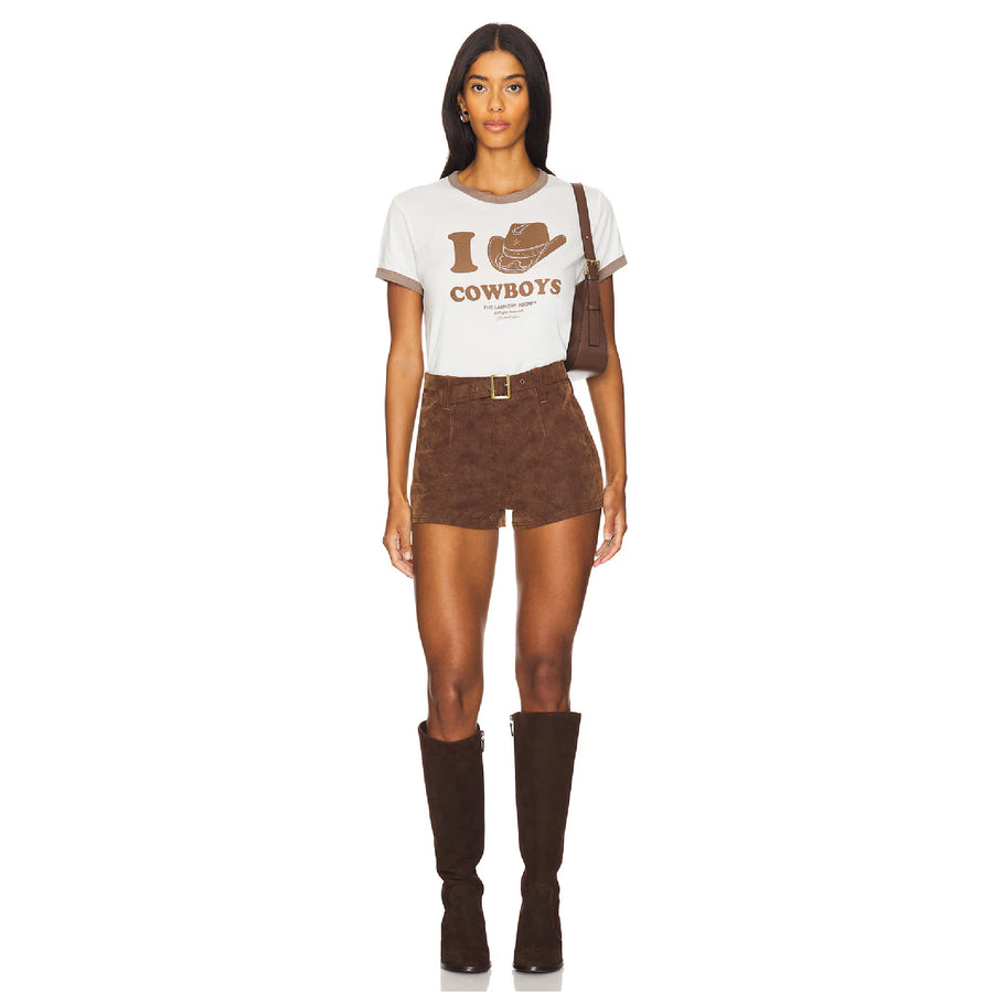 I Heart Cowboys - Perfect Ringer Tee - Bone & Brown