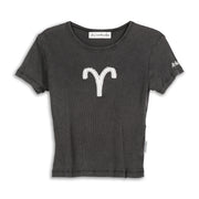 Aries Stitch - Baby Tee - Black Snow