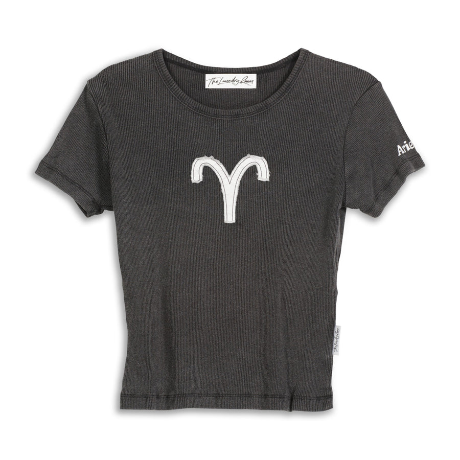 Aries Stitch - Baby Tee - Black Snow