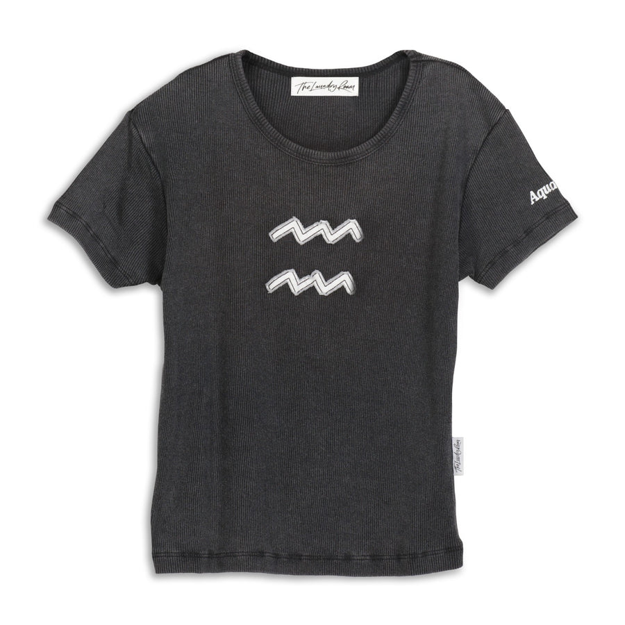 Aquarius Stitch - Baby Tee - Black Snow