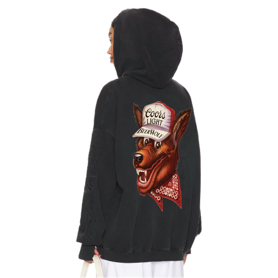 Beer Wolf Patch - Hideout Hoodie - Black Snow