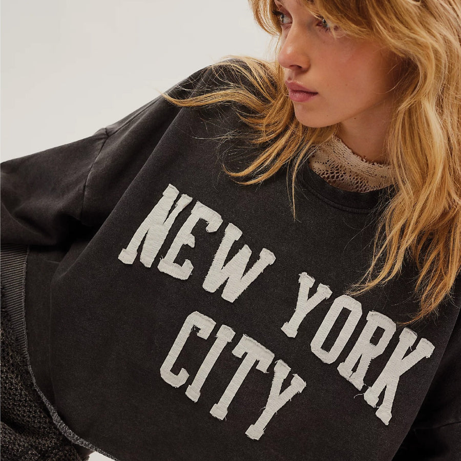 New York City Patchwork - Crop Jumper - Black Snow