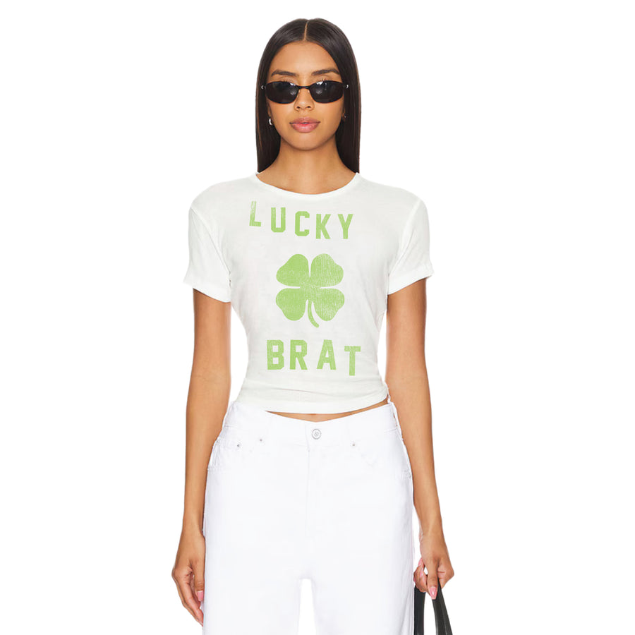 Lucky Brat Green - Baby Tee - White