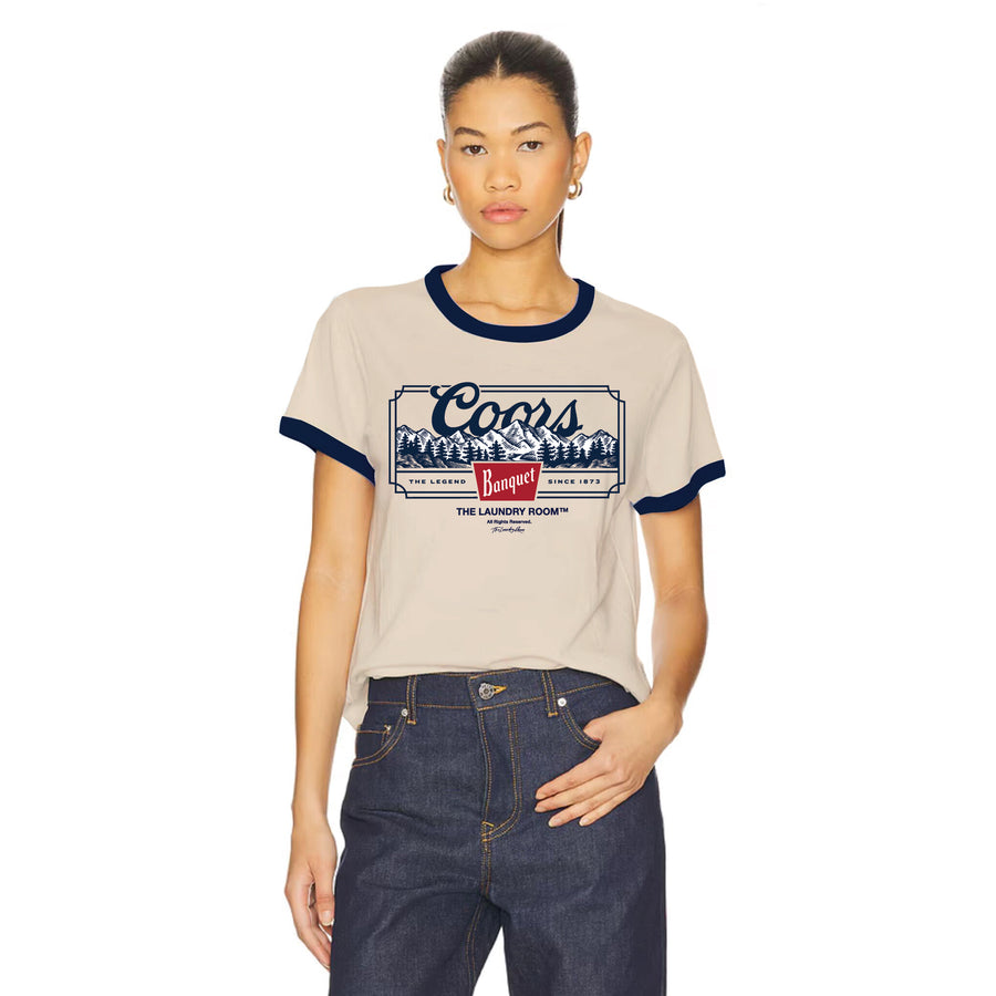 Coors Rocky Mountain Crest - Perfect Ringer Tee - Bone & Navy