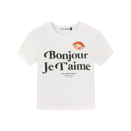 BONJOUR JE T'AIME SS - Baby Tee - White