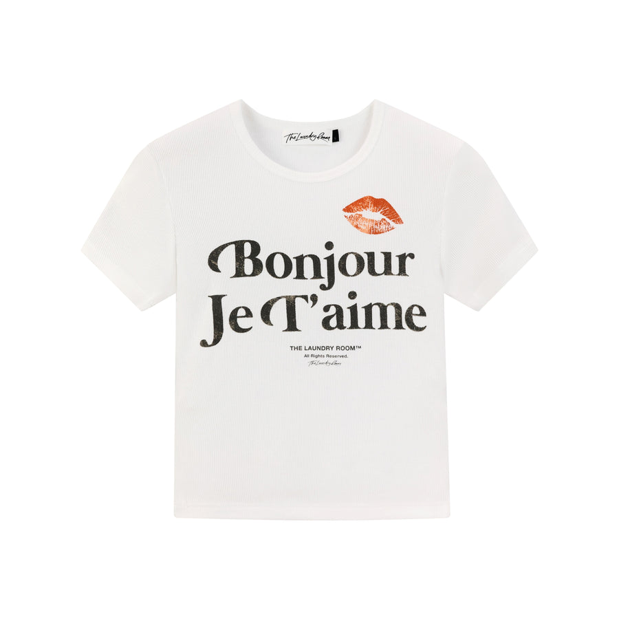 BONJOUR JE T'AIME SS - Baby Tee - White