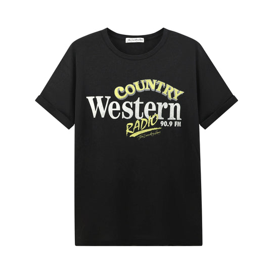 Country Western Radio - Oversized Tee - Black Snow