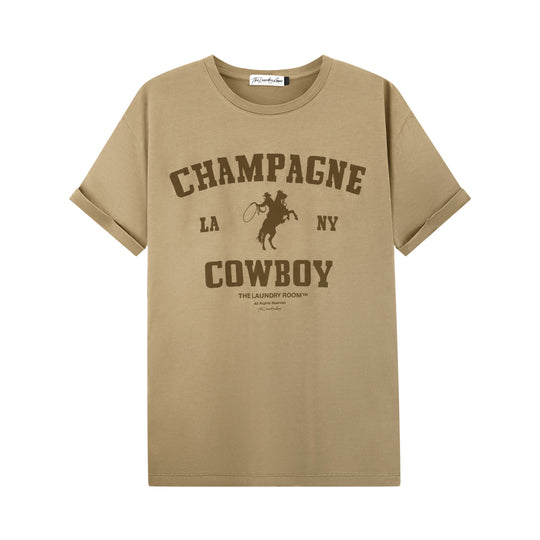 Champagne Cowboy - Oversized Tee - Camel Gold