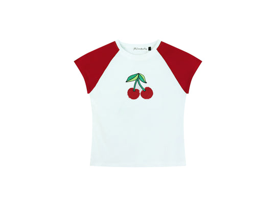 Cherries Embroidery - Raglan Baby Tee - Bone & Cherry - The Laundry Room