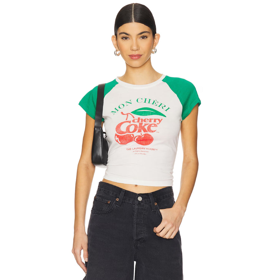 Mon Cheri Cherry Coke Branch - Raglan Baby Tee - White & Green - The Laundry Room
