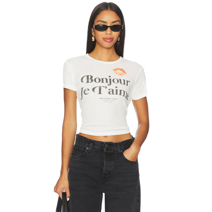 BONJOUR JE T'AIME SS - Baby Tee - White