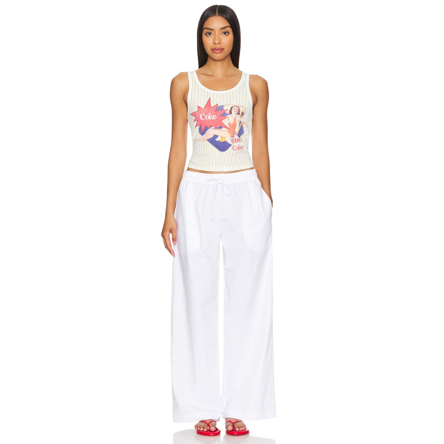 We Want Coke  - Rib Tank - White & Tan Stripe