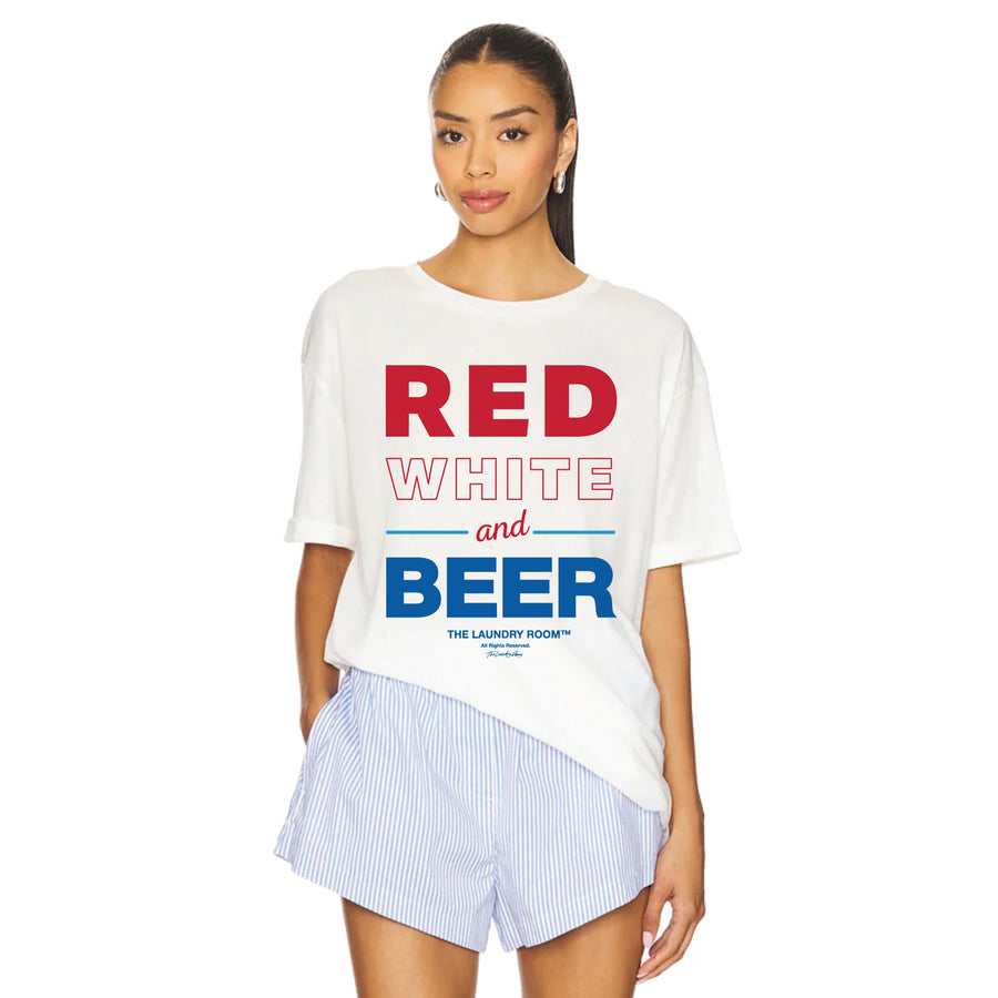 Red White and Beer - Oversized Tee - White - The Laundry Room