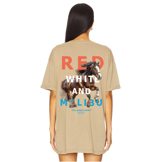 Red White And Malibu - Oversized Tee - Camel Gold - The Laundry Room