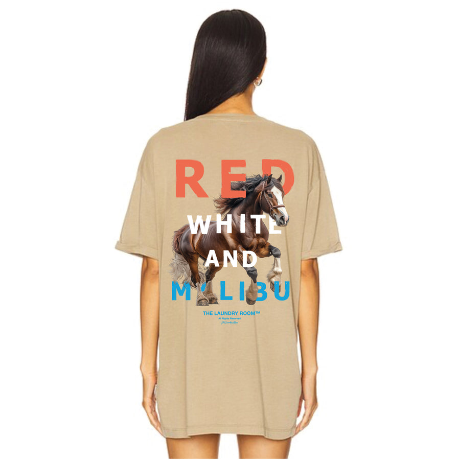 Red White And Malibu - Oversized Tee - Camel Gold - The Laundry Room