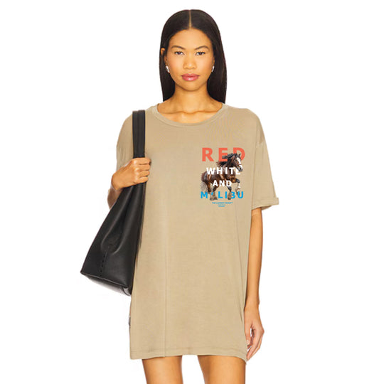 Red White And Malibu - Oversized Tee - Camel Gold - The Laundry Room