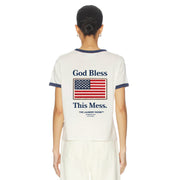 God Bless This Mess Flag - Perfect Ringer Tee - Bone & Navy Snow - The Laundry Room