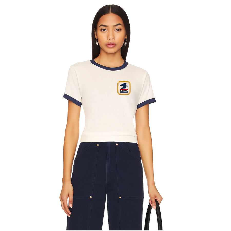 USPS Badge - Perfect Ringer Tee - Bone & Navy Snow