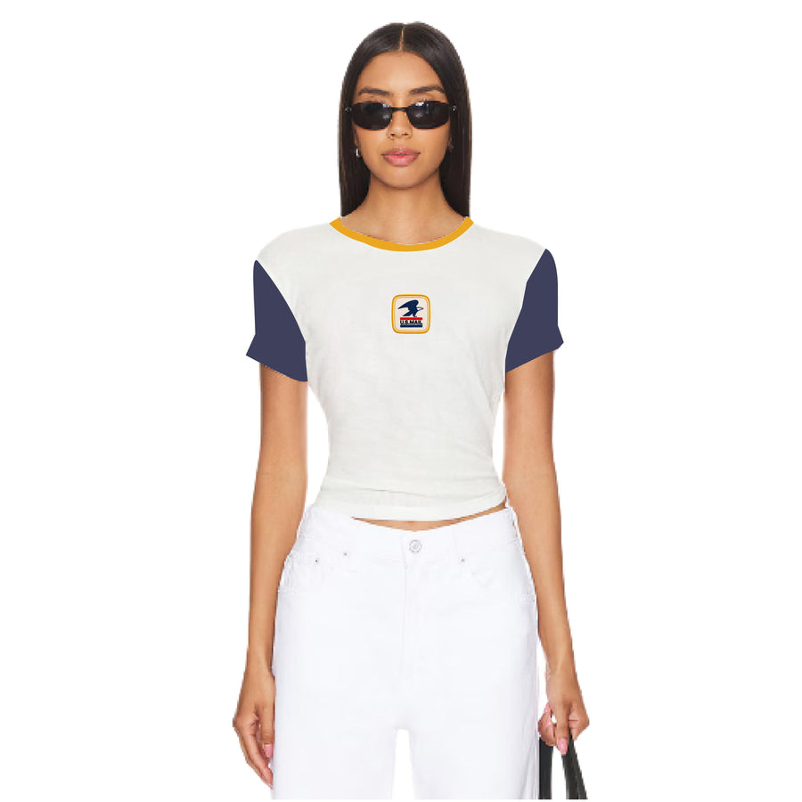 USPS Badge - Baby Tee - Bone & Navy Snow