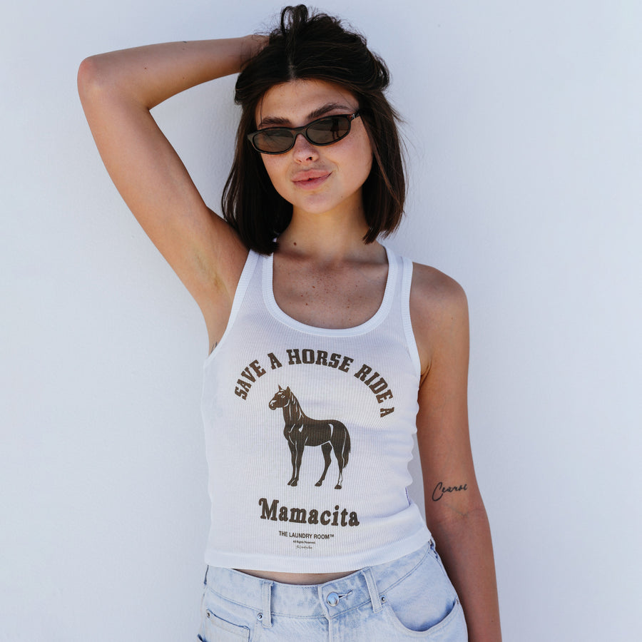 Ride A Mamacita - Rib Tank - White - The Laundry Room