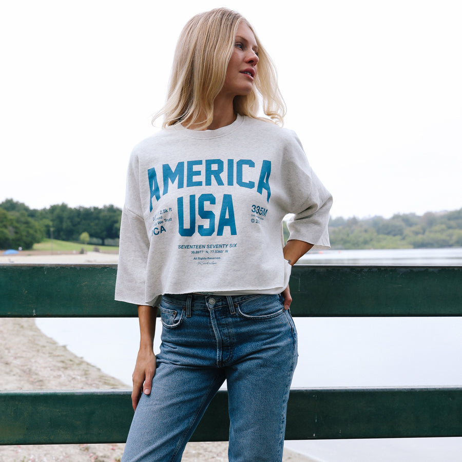 Welcome To America - Crop Jumper - Pebble Heather