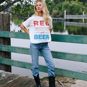 Red White and Beer - Oversized Tee - White