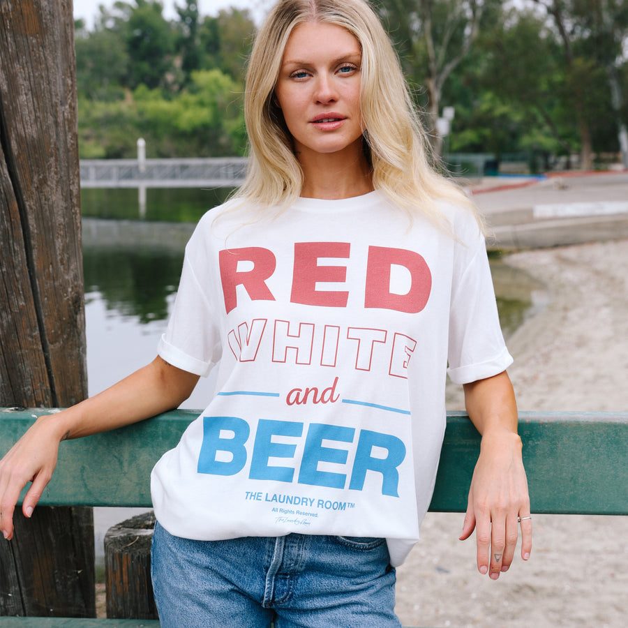 Red White and Beer - Oversized Tee - White