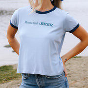 Momma Needs A Beer - Perfect Ringer Tee - Chambray & Navy Snow