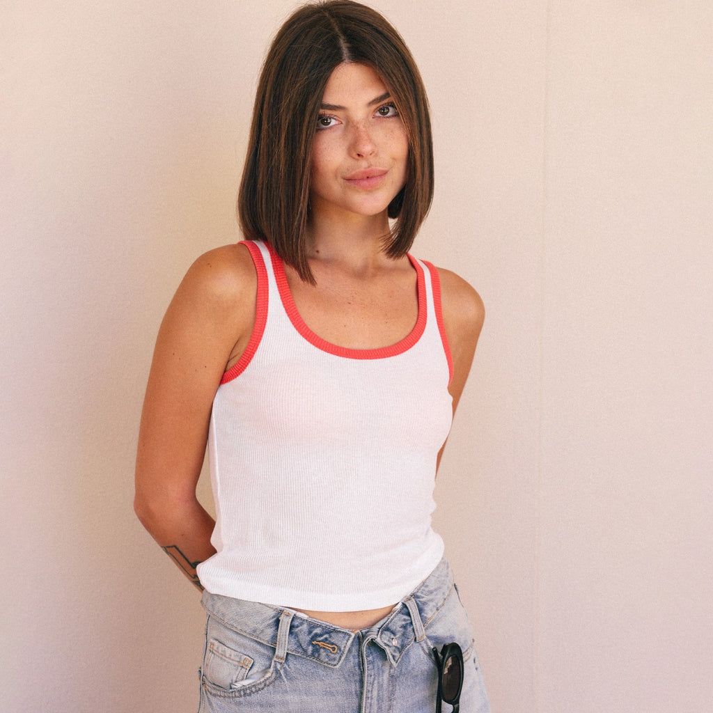 Essentials - Rib Tank - White & Red | The Laundry Room