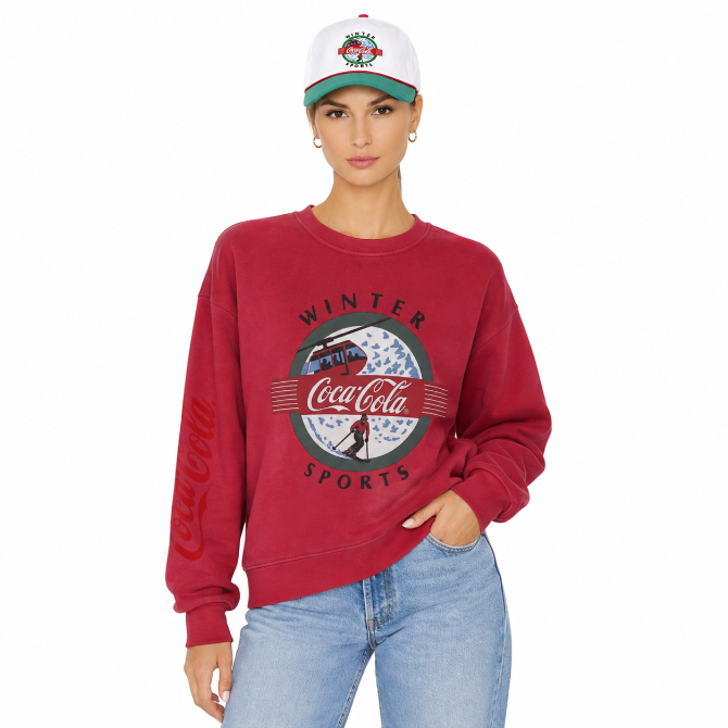 Coca Cola Winter Sport - Classic Crewneck Sweater - Vintage Red