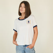 USPS Badge - Perfect Ringer Tee - Bone & Navy Snow