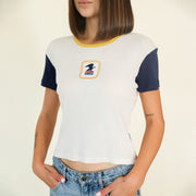 USPS Badge - Baby Tee - Bone & Navy Snow
